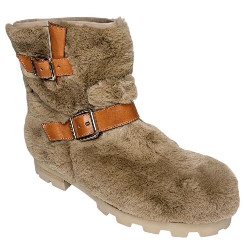 Jimmy Choo Youth II Teddy Faux Fur Ankle Boots Tan Size 40 Women’s Designer